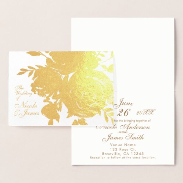 Elegant Glamour Gold Foil Rose Floral Wedding Foil Card