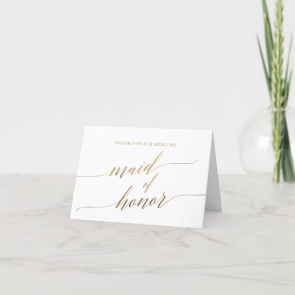 Elegant Gold Calligraphy Maid of Honor Thank You Card