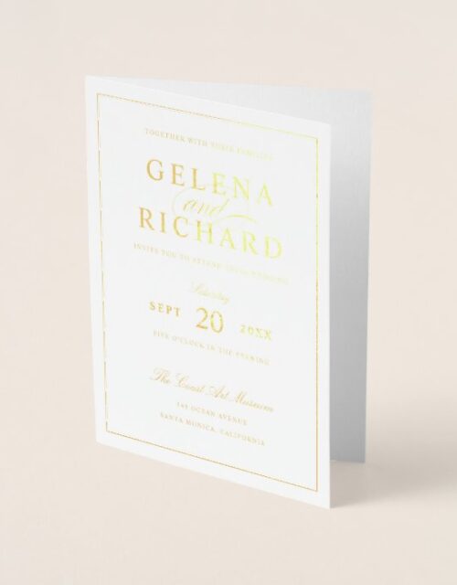 Elegant Gold Foil Folded Wedding Invitation