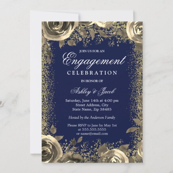 Elegant Gold Sparkle Glitter Engagement Party Invitation