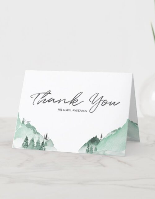 Elegant Green Forest Mountains Simple Thank You Card