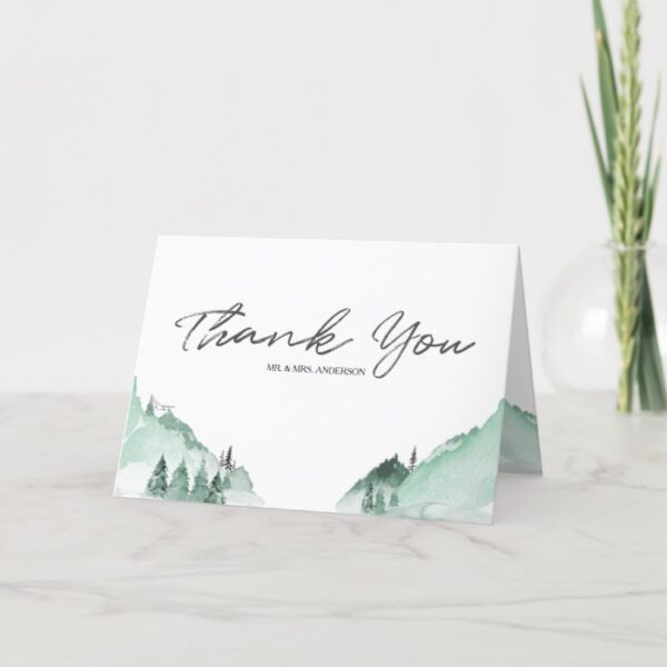 Elegant Green Forest Mountains Simple Thank You Card