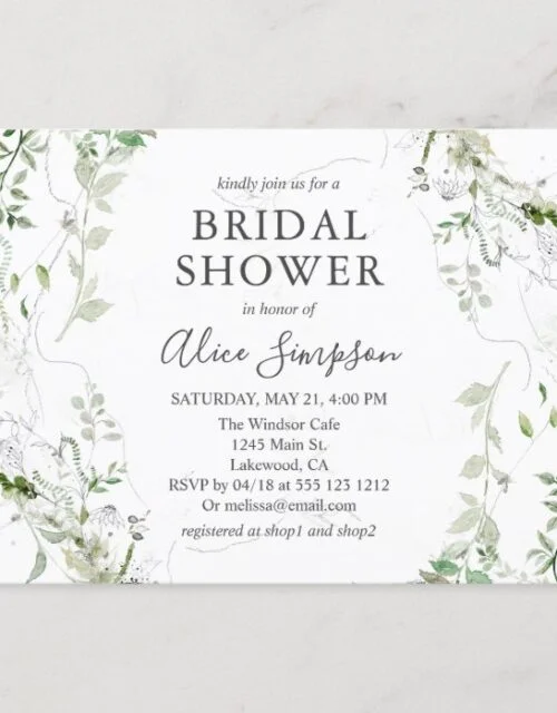 Elegant Greenery Bridal Shower Invitation Postcard