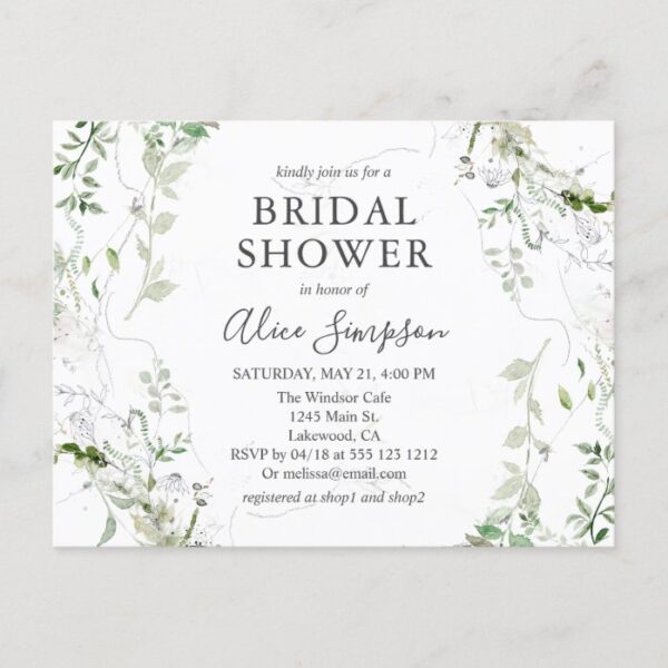 Elegant Greenery Bridal Shower Invitation Postcard