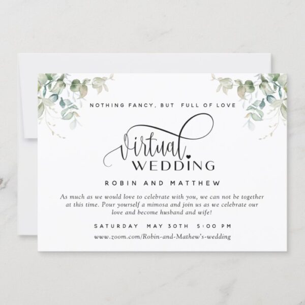 Elegant Greenery, Online Virtual Wedding Invitation