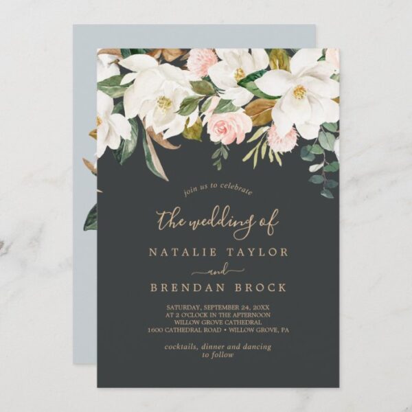 Elegant Magnolia | Black and White The Wedding Of Invitation