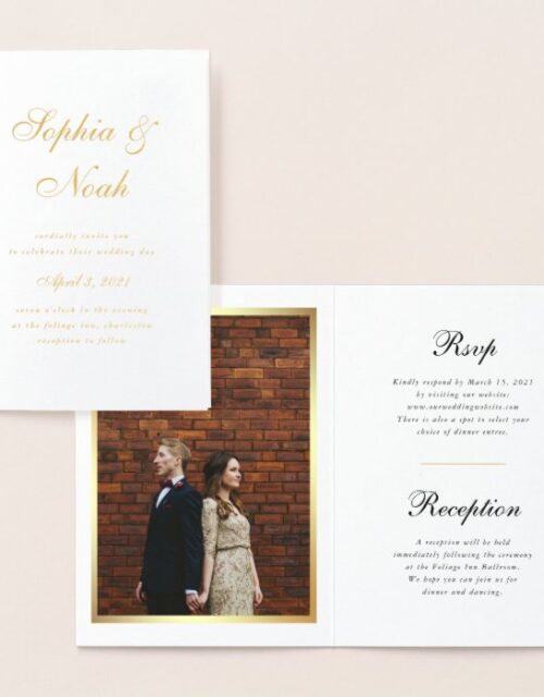 Elegant Photo Wedding Invitation with Gold Foil