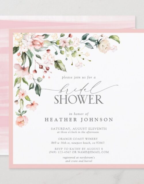 Elegant Pink Watercolor Floral Bridal Shower Invitation