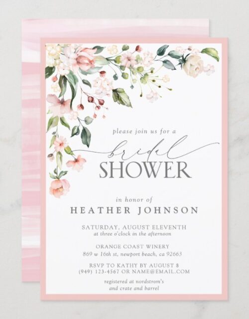 Elegant Pink Watercolor Floral Bridal Shower Invitation