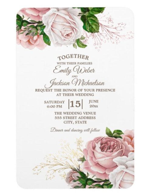 Elegant Pink Watercolor Floral Wedding Magnet