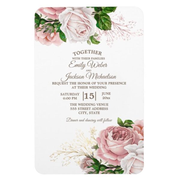 Elegant Pink Watercolor Floral Wedding Magnet