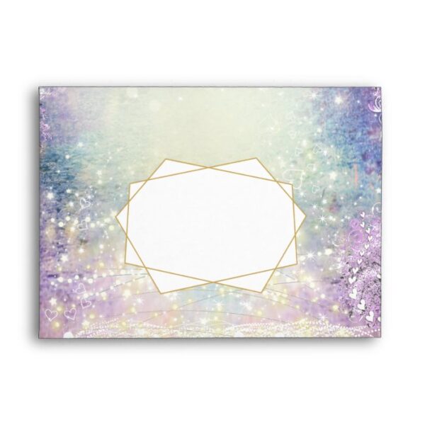 Elegant Purple Blue Gold Geometric Wedding Envelope
