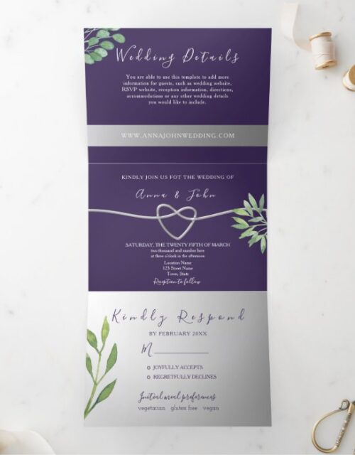 Elegant Purple Wedding Tri-Fold Invitation