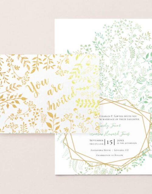 Elegant Real Gold Foil Floral Wedding Invitations
