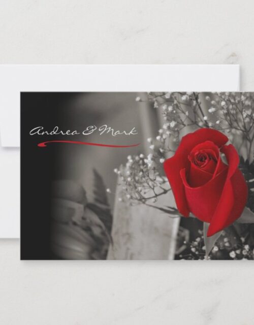 Elegant Red Rose Black and White Wedding Invitation