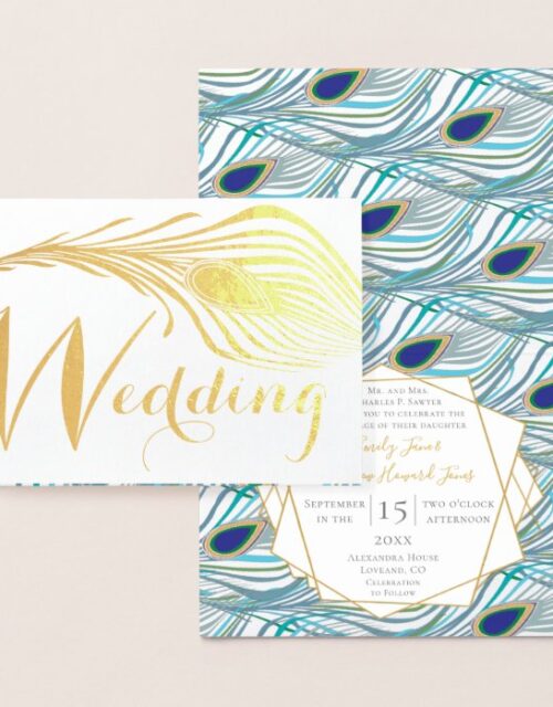 Elegant Roaring 20s Gatsby Boho Peacock Wedding Foil Card