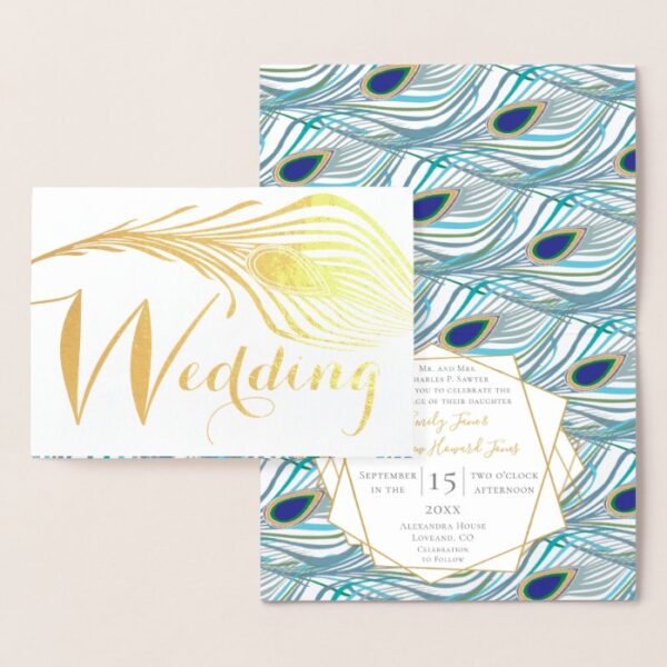 Elegant Roaring 20s Gatsby Boho Peacock Wedding Foil Card