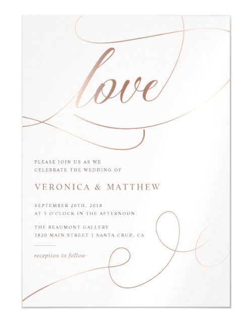 Elegant Rose Gold Foil Love Script Wedding Magnetic Invitation