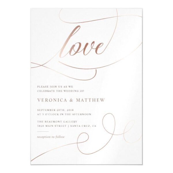 Elegant Rose Gold Foil Love Script Wedding Magnetic Invitation