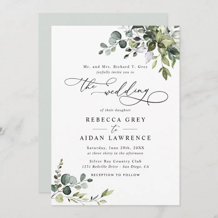 Elegant Rustic Eucalyptus Leaves Greenery Wedding Invitation