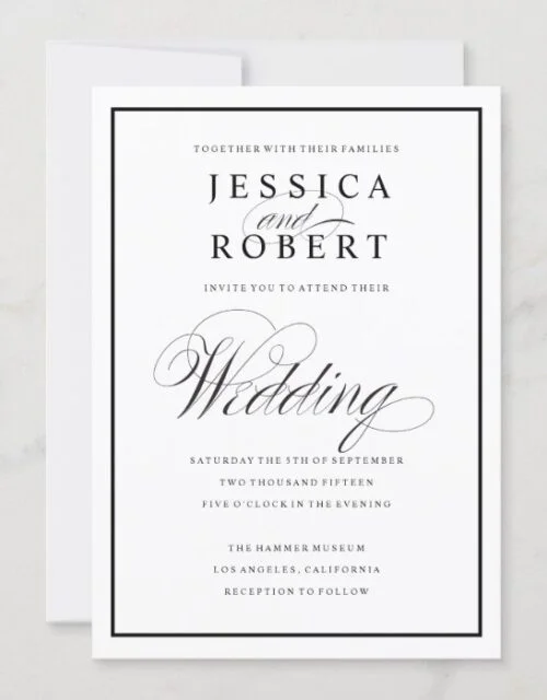 Elegant Script and Black Border Wedding Invitation