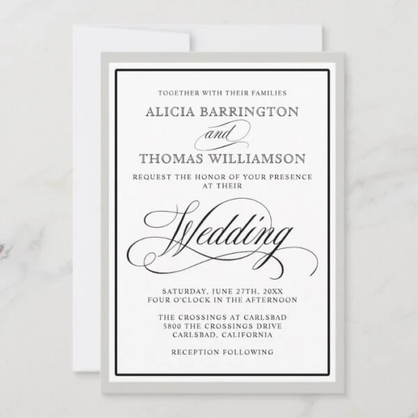 Elegant Script Flourishes with Any Color Border Invitation