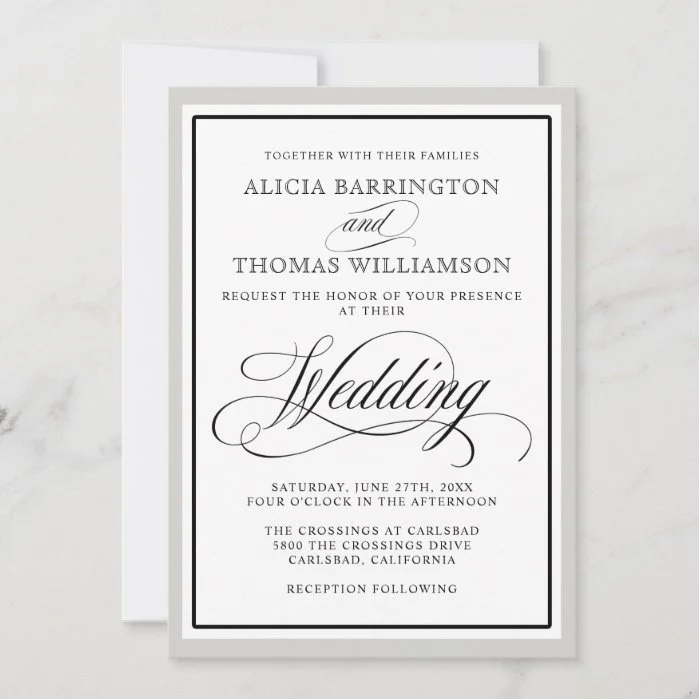 Elegant Script Flourishes with Any Color Border Invitation