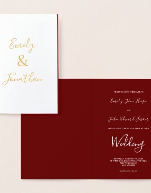 Elegant Script Text Names Gold Wedding Invitation