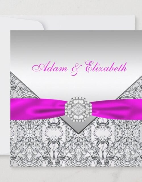 Elegant Silver and Fuchsia Wedding Invitations