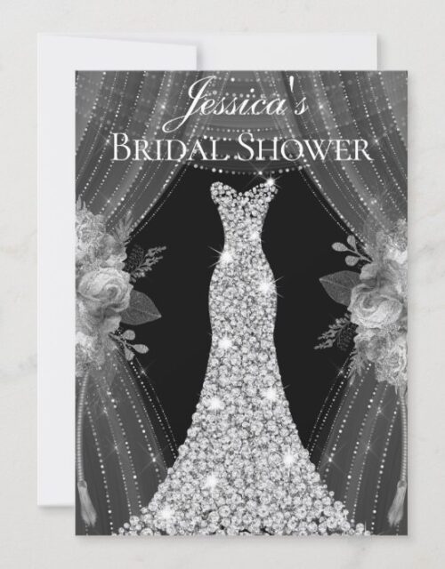Elegant Silver Curtains Dress Bridal Shower Invite