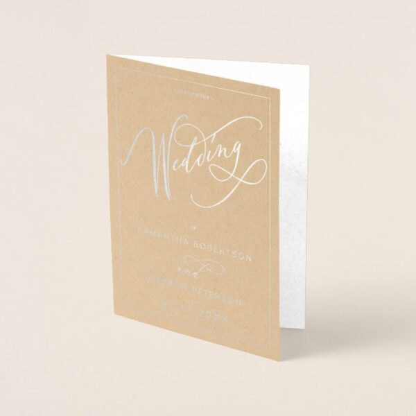 Elegant silver foil minimalist calligraphy wedding foil card