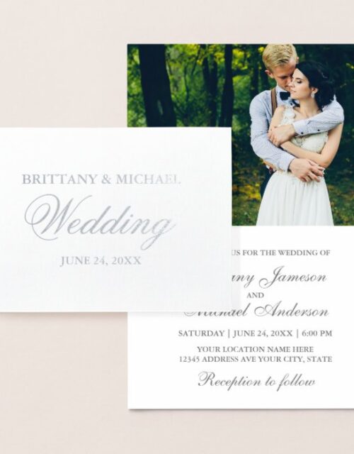 Elegant Silver Foil Photo Wedding Invitation