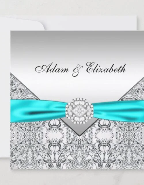 Elegant Silver Teal Blue Wedding Invitations