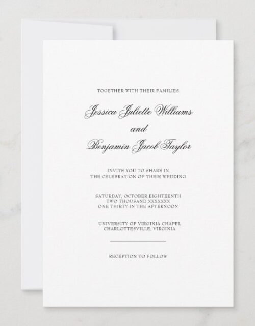 Elegant Simple Black White Script Wedding Invitation