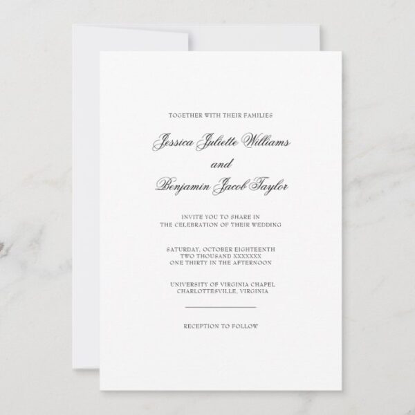 Elegant Simple Black White Script Wedding Invitation