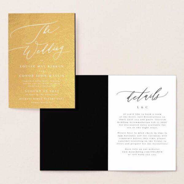 Elegant Simple Real Gold Details Wedding Foil Card