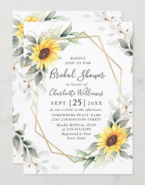 Elegant Sunflower Greenery Floral Bridal Shower Invitation