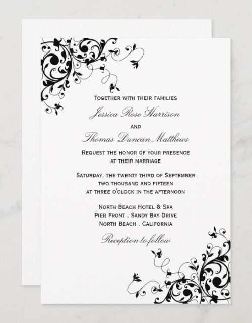 Elegant Swirls Black & White Wedding Invitations