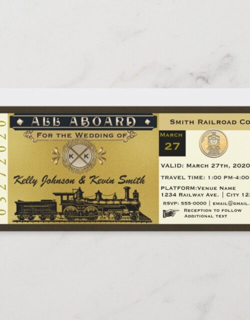 Elegant Vintage Wedding Train Ticket Invitation