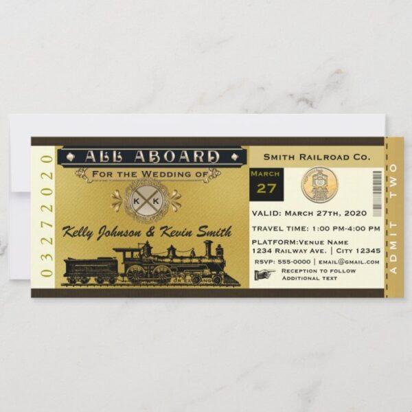 Elegant Vintage Wedding Train Ticket Invitation