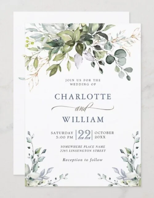 Elegant Watercolor Eucalyptus Greenery Wedding Invitation