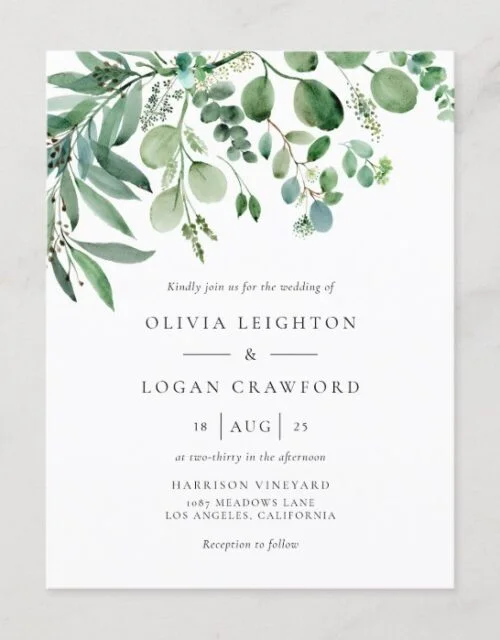 Elegant Watercolor Eucalyptus Greenery Wedding Invitation Postcard