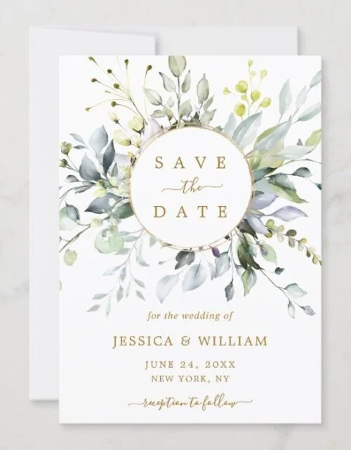 Elegant Watercolor Eucalyptus Greenery Wedding Save The Date