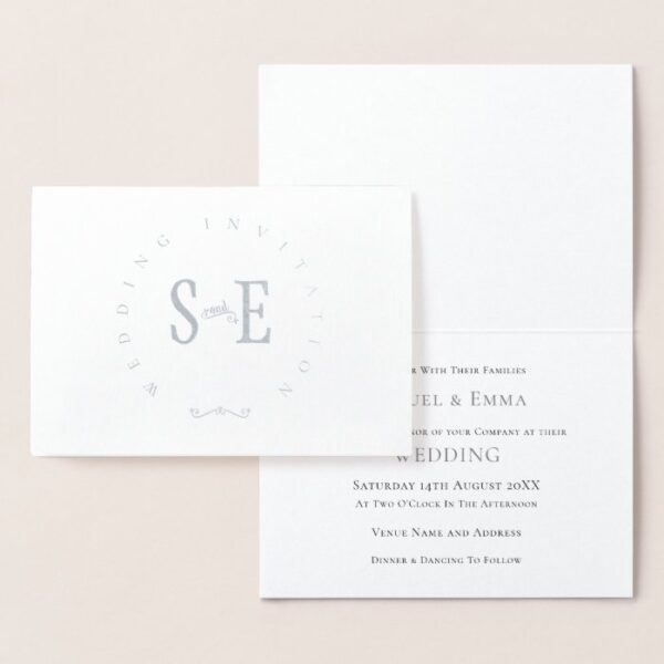 Elegant Wedding Invitation Typography Silver