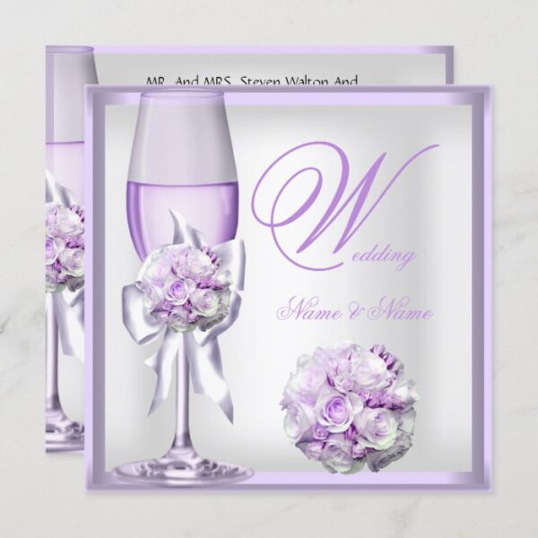 Elegant Wedding Lavender Purple Lilac Champagne 2 Invitation