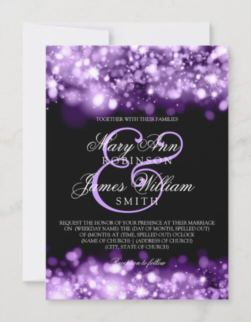Elegant Wedding Sparkling Lights Purple Invitation