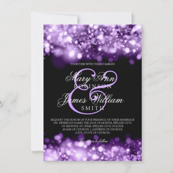 Elegant Wedding Sparkling Lights Purple Invitation