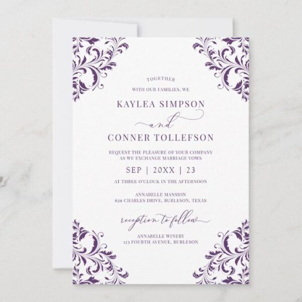Elegant Wedding Vintage Plum / Purple Calligraphy Invitation