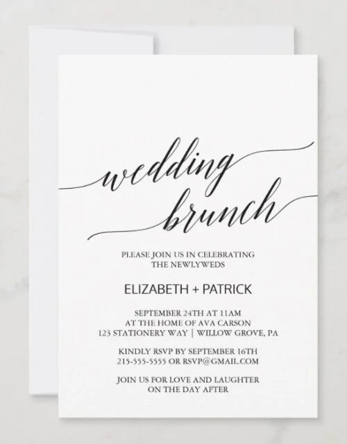 Elegant White and Black Calligraphy Wedding Brunch Invitation