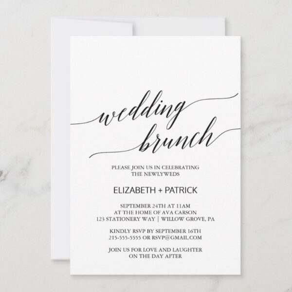 Elegant White and Black Calligraphy Wedding Brunch Invitation